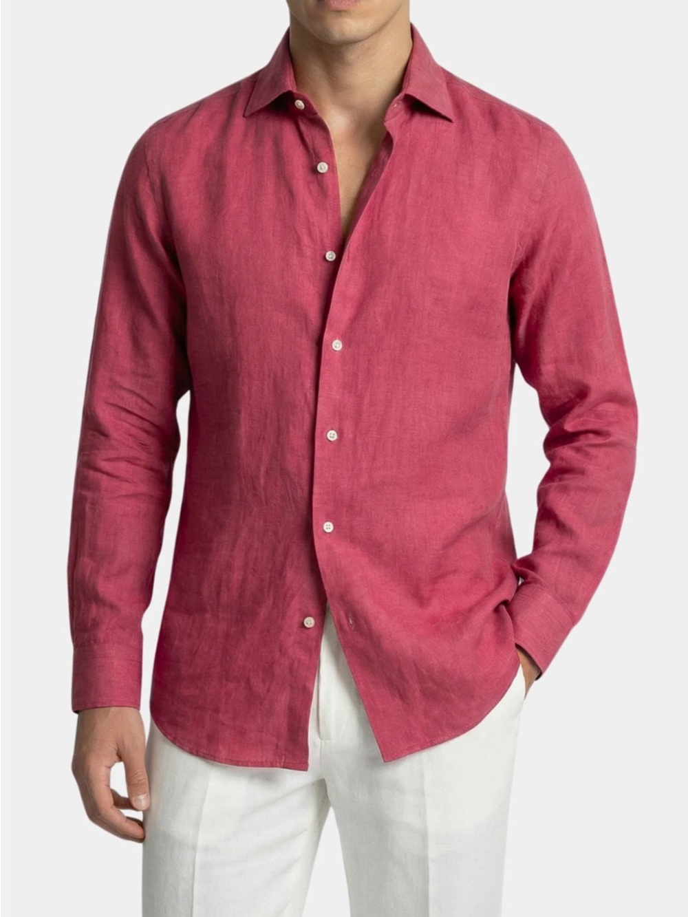 VINCE Men's Red Long Sleeve Button-Down 100% Linen Shirt XL